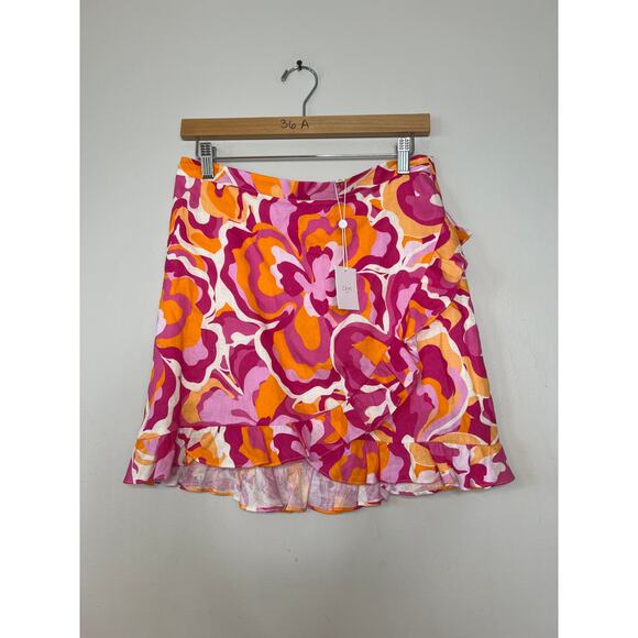 NWT Cami NYC Ruffle Hem Linen Mika Mini Skirt Retro Floral Women's Size: 8 - Picture 2 of 6